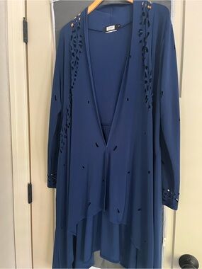 Sympli Navy Laser-Cut Open-Front Cardigan